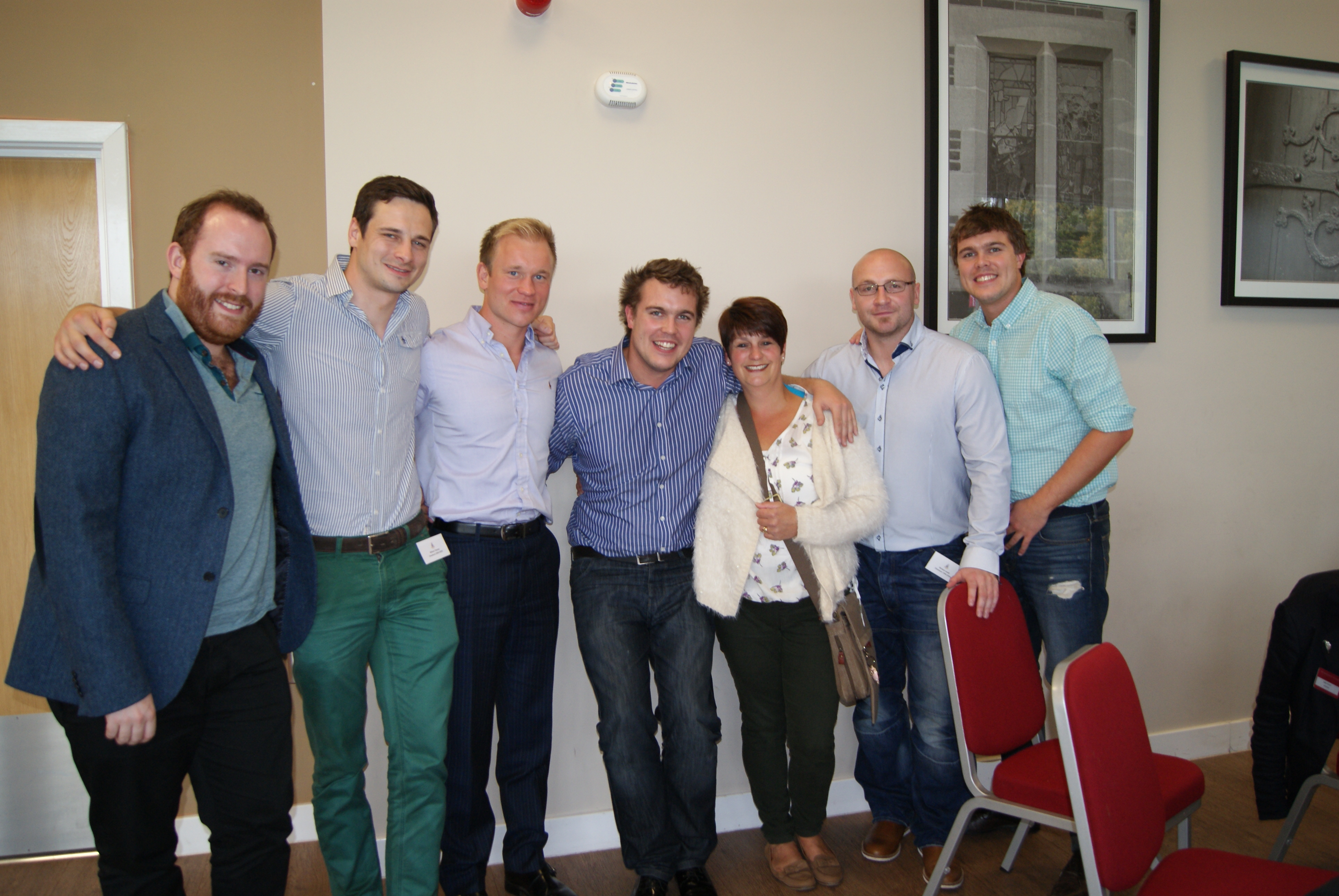 2005 Leavers' Reunion, 3/10/2015 - Michael Cottrell, Will Thomas, James Fouracre, Mark Bagshaw, Mrs Pugh, Richard Levett and Andrew Bagshaw